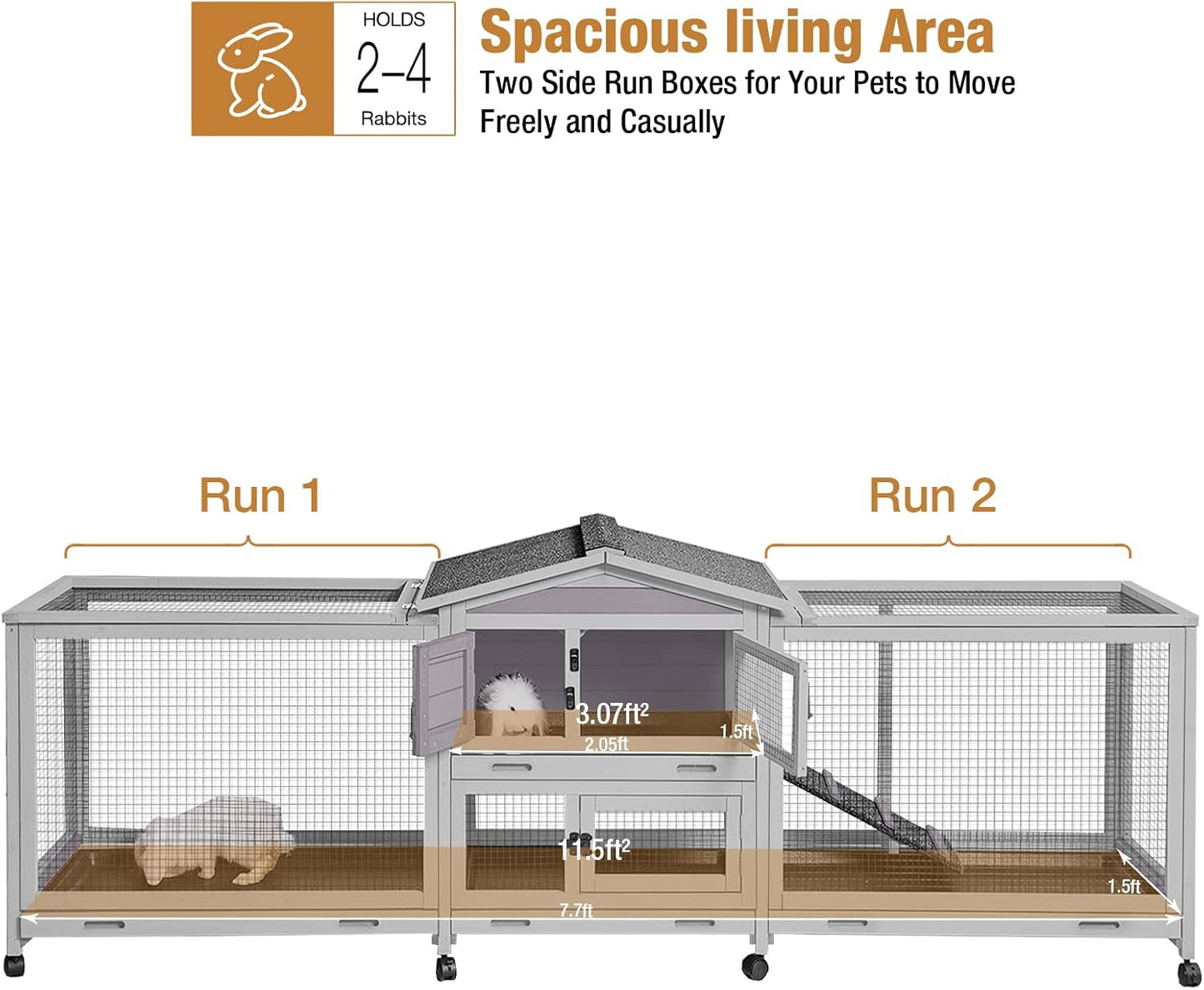 GUTINNEEN Rabbit Hutch Guinea Pig Cage with Double Run Indoor Bunny Hutch Outdoor Rabbit House with Deeper No Leak Trays and Wheels