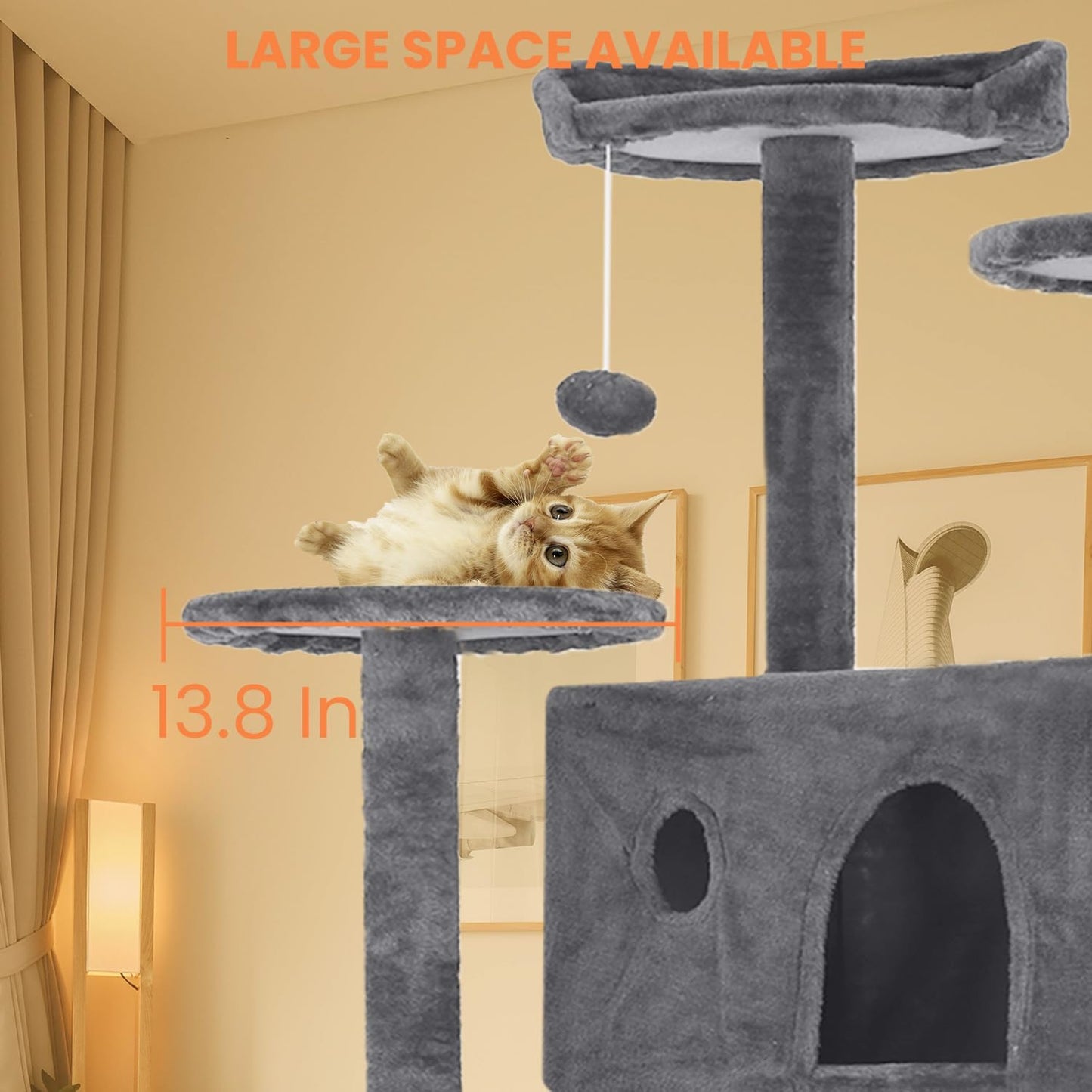 54.7 Inches Cat Tower for Indoor Cats, Multi-Level Cat Condos with Scratching Posts, Hanging Toys, Light Gray
