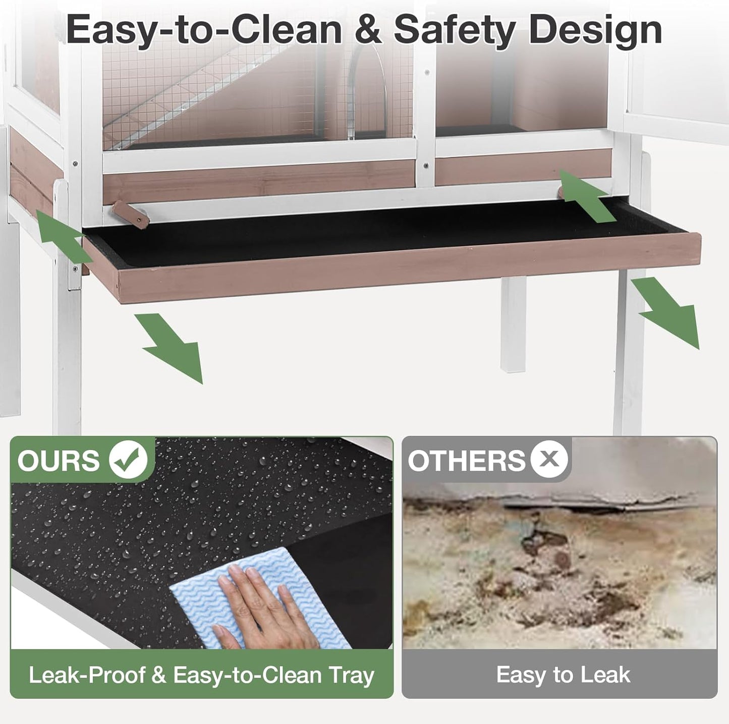 Guinea Pig Cage with Wooden Stand - Hamster Cage, Small Animal Cage Anti Chew Ramp, Hideout, Platform, Pull Out Tray (Brown, L)