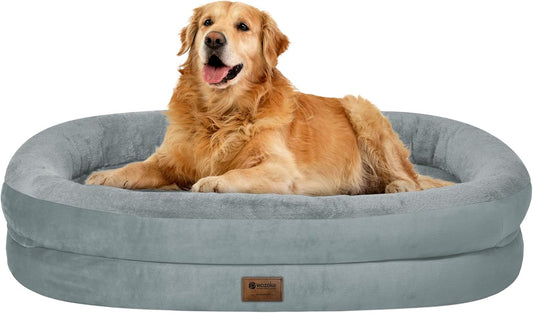 Orthopedic Waterproof Large Dog Bed: Memory Foam Washable Dog Bed with Bolsters - XL Removable Orthopedic Cover for Medium Large Sized Pet - Non-Slip Bottom - Grey