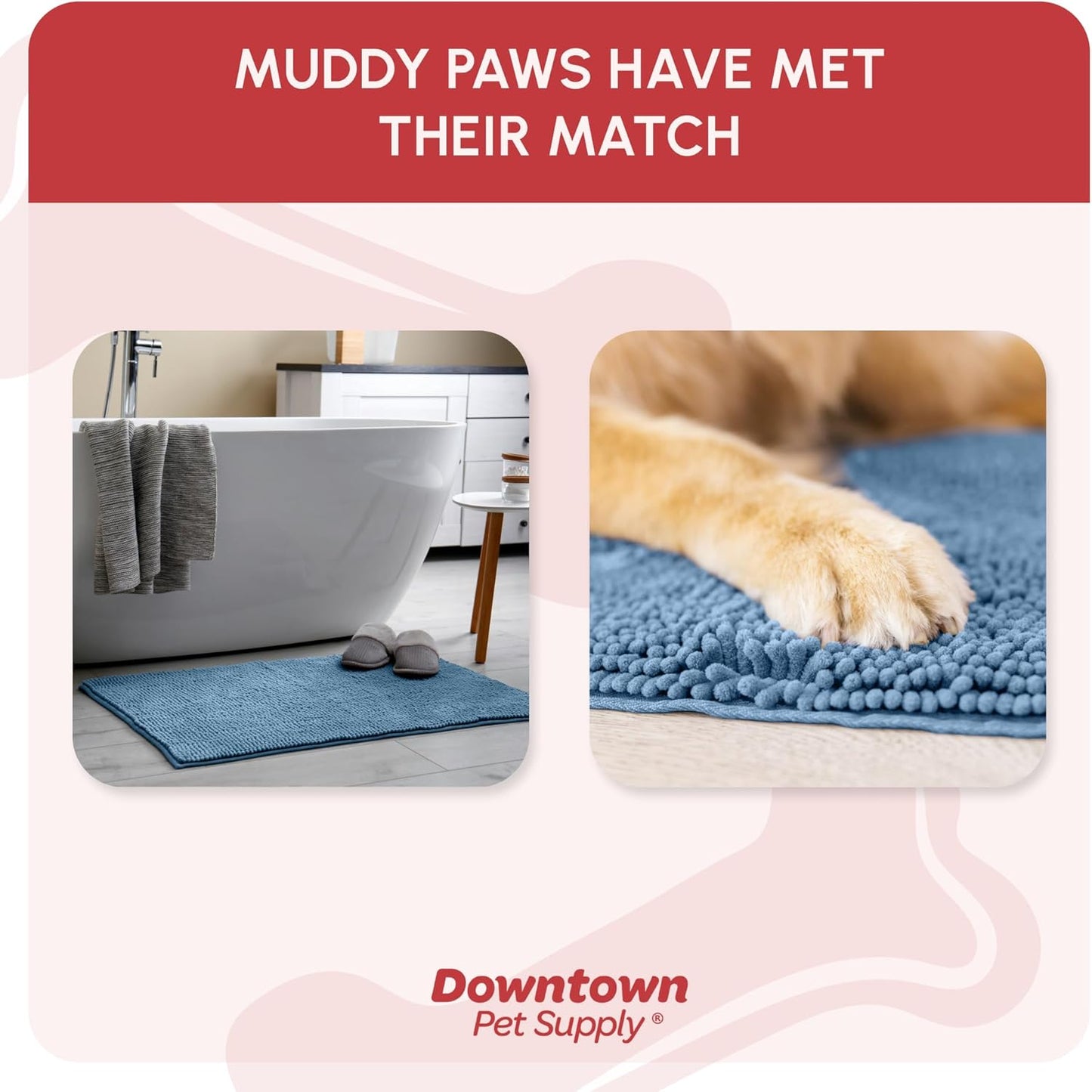 My Doggy Place Microfiber Dog Mat for Muddy Paws, 60" x 36" Faded Denim - Non-Slip, Absorbent and Quick-Drying Dog Paw Cleaning Mat, Washer and Dryer Safe - X-Large/Runner