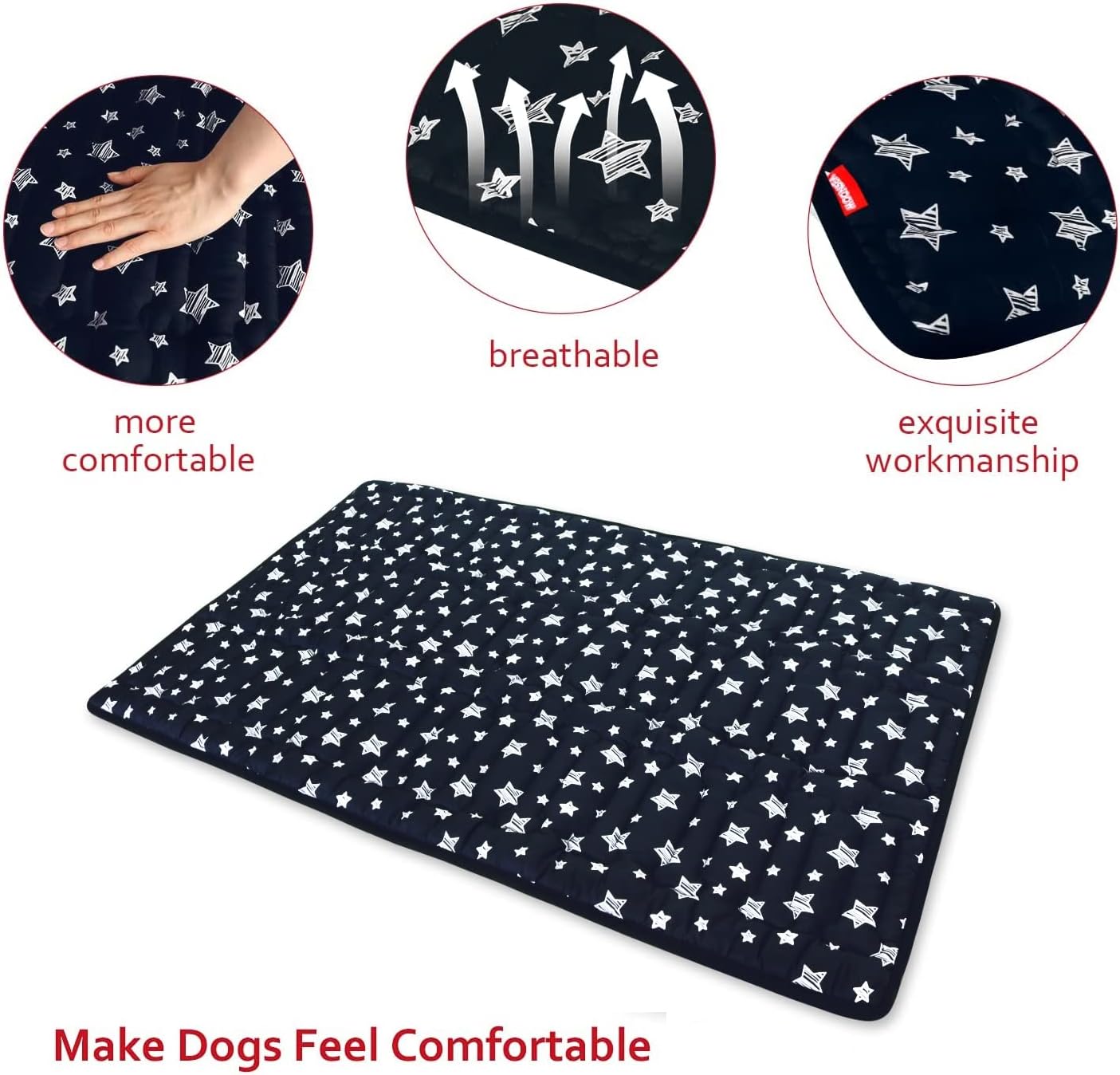 Dog Crate Mat (48" X 30"), Soft Dog Bed Mat with Cute Prints, Personalized Crate Pad, Anti-Slip Bottom, Machine Washable Kennel Pad, Black
