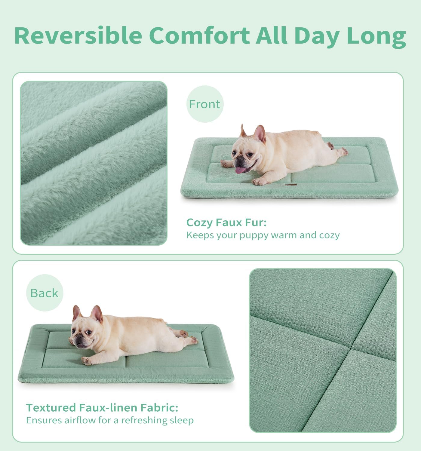 Made4Pets Dog Crate Pad Bed for Small Dogs, Washable & Reversible, Anti-Slip Kennel Mat for Cozy Sleeping, Soft Fluffy Dog Bed for Indoor & Outdoor Use, 24"x18", Green