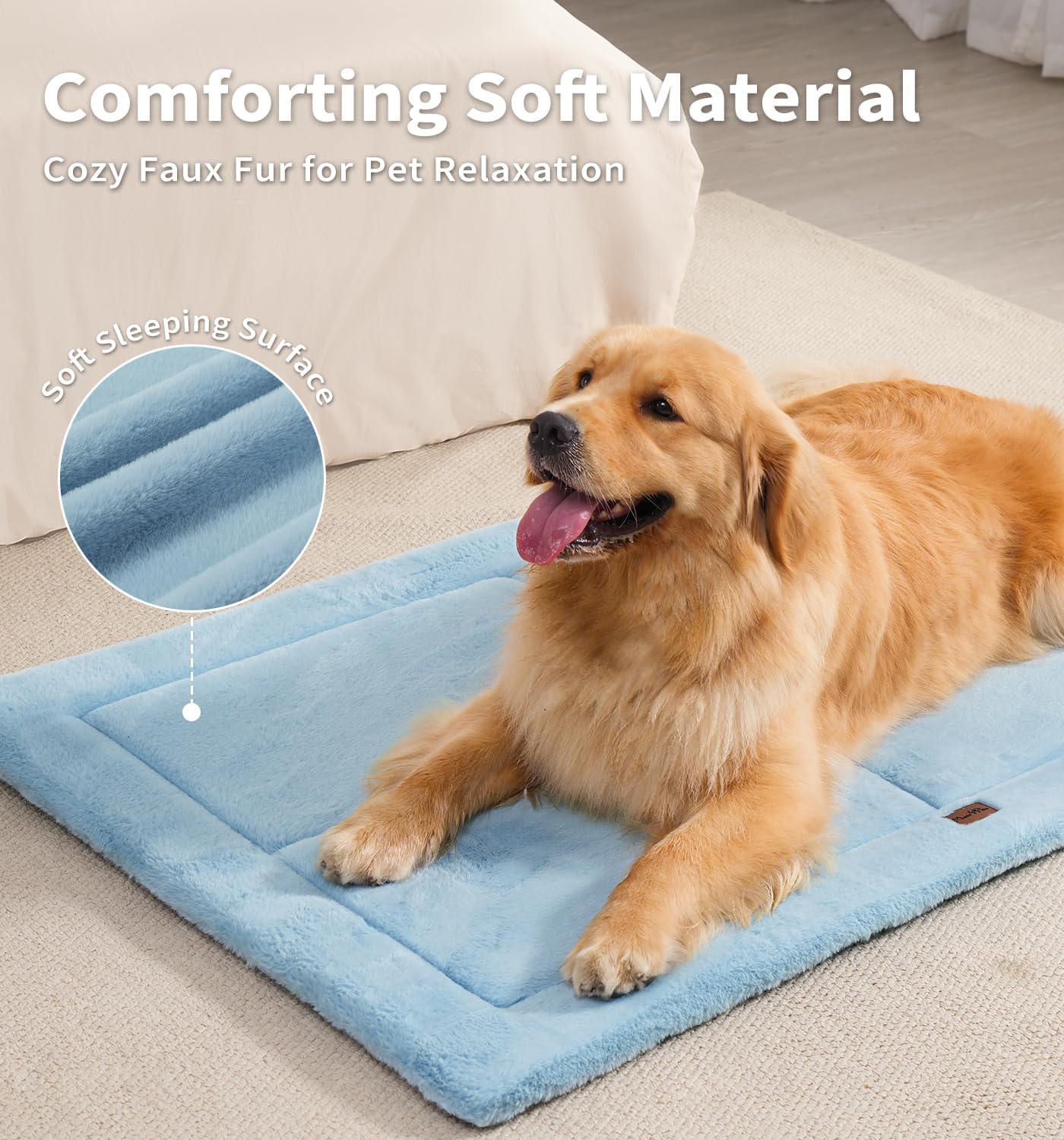 Made4Pets Dog Crate Pad Bed for Extra Large Dogs, Washable & Reversible, Anti-Slip Kennel Mat for Cozy Sleeping, Soft Fluffy Dog Bed for Indoor & Outdoor Use, 48"x30", Blue