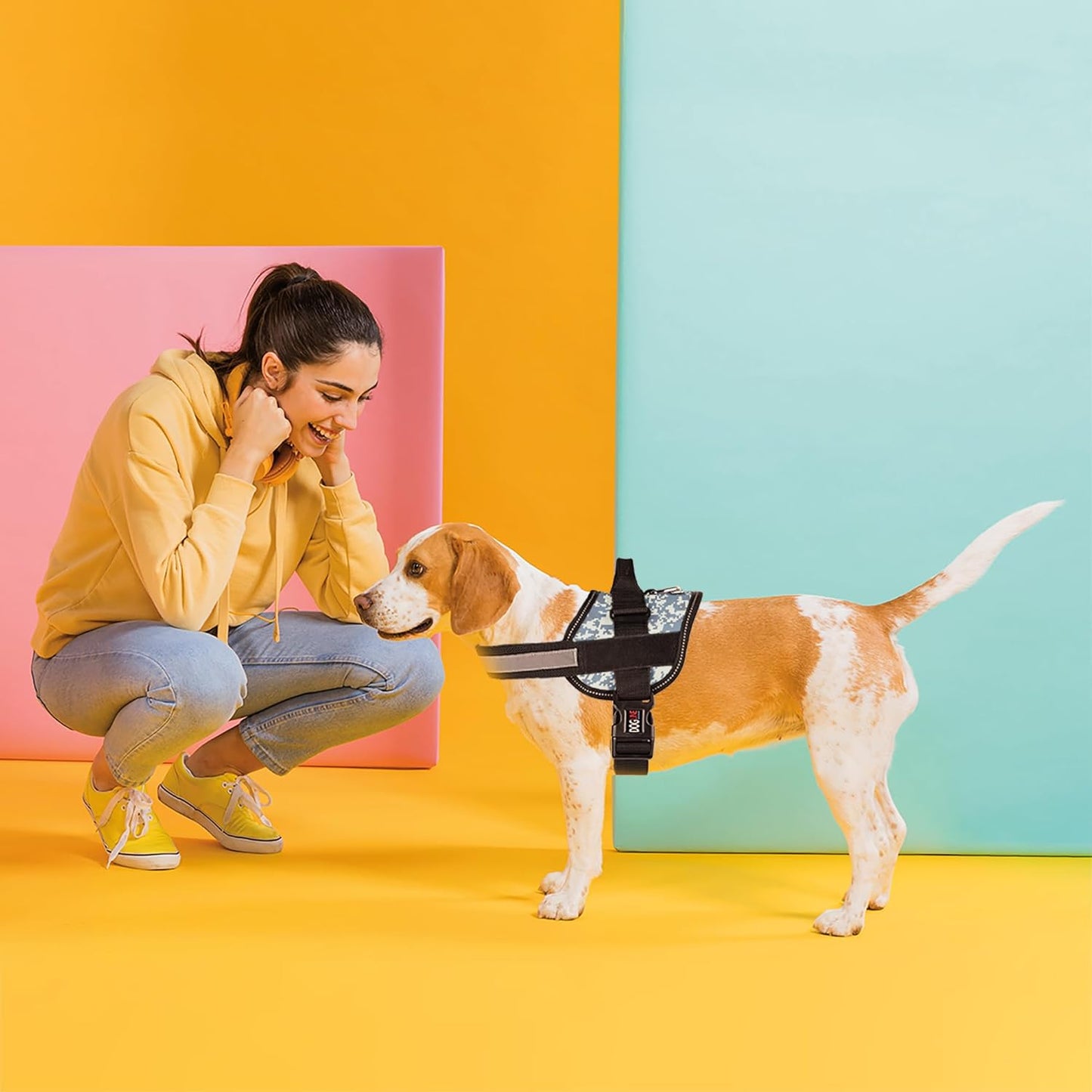 Dogline Dog Harness, Reflective No-Pull Adjustable Vest with Handle for Walking, Training, Breathable, No - Choke Harness for Small, Medium or Large Dogs Room for Patches Girth 22"-28" in Urban Camo