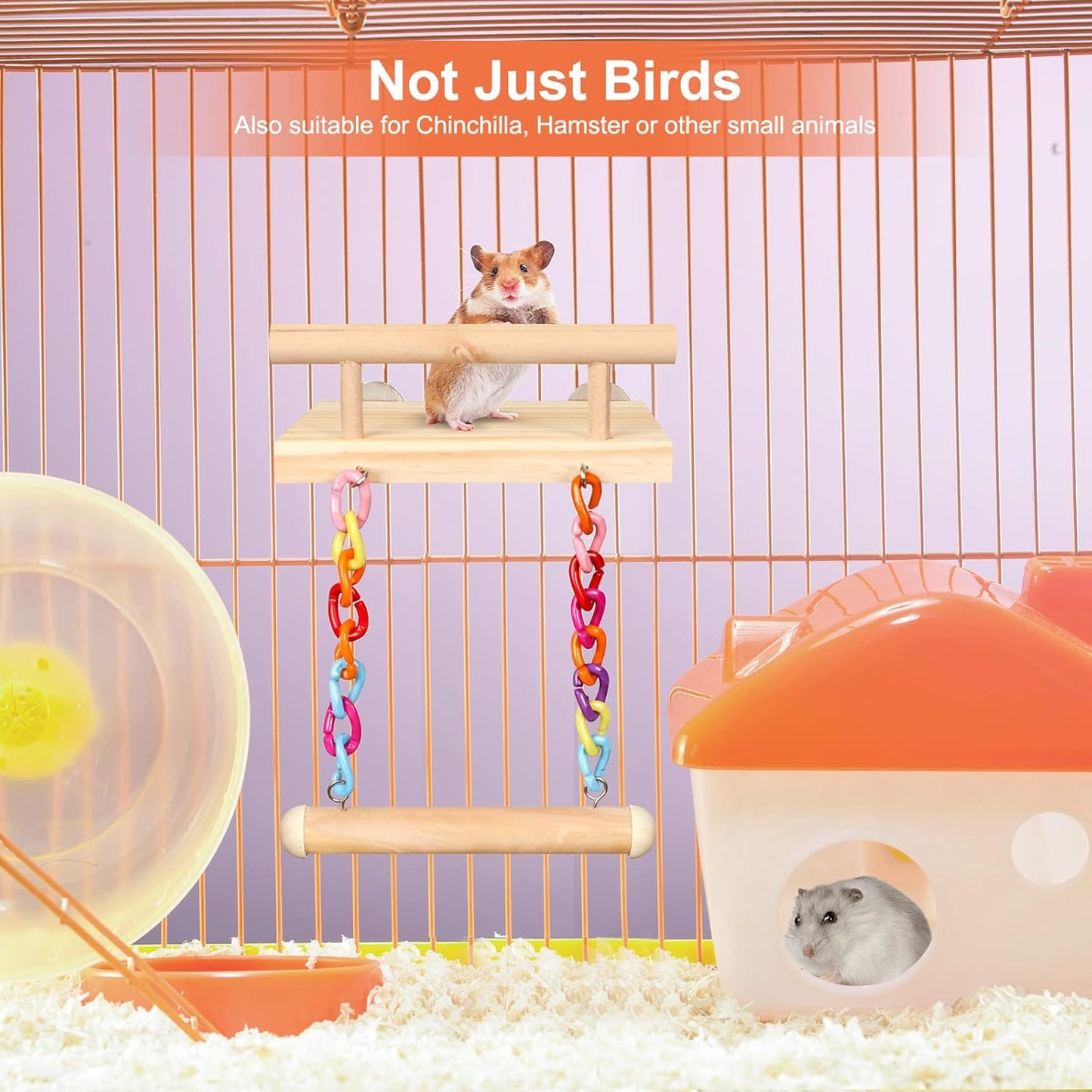 Bird Perches Cage Toys Parrot Wooden Platform Play Gyms Exercise Stands with Acrylic Wood Swing Ferris Wheel Chewing for Animals Green Cheeks, Baby Lovebird, Chinchilla, Hamster Budgie