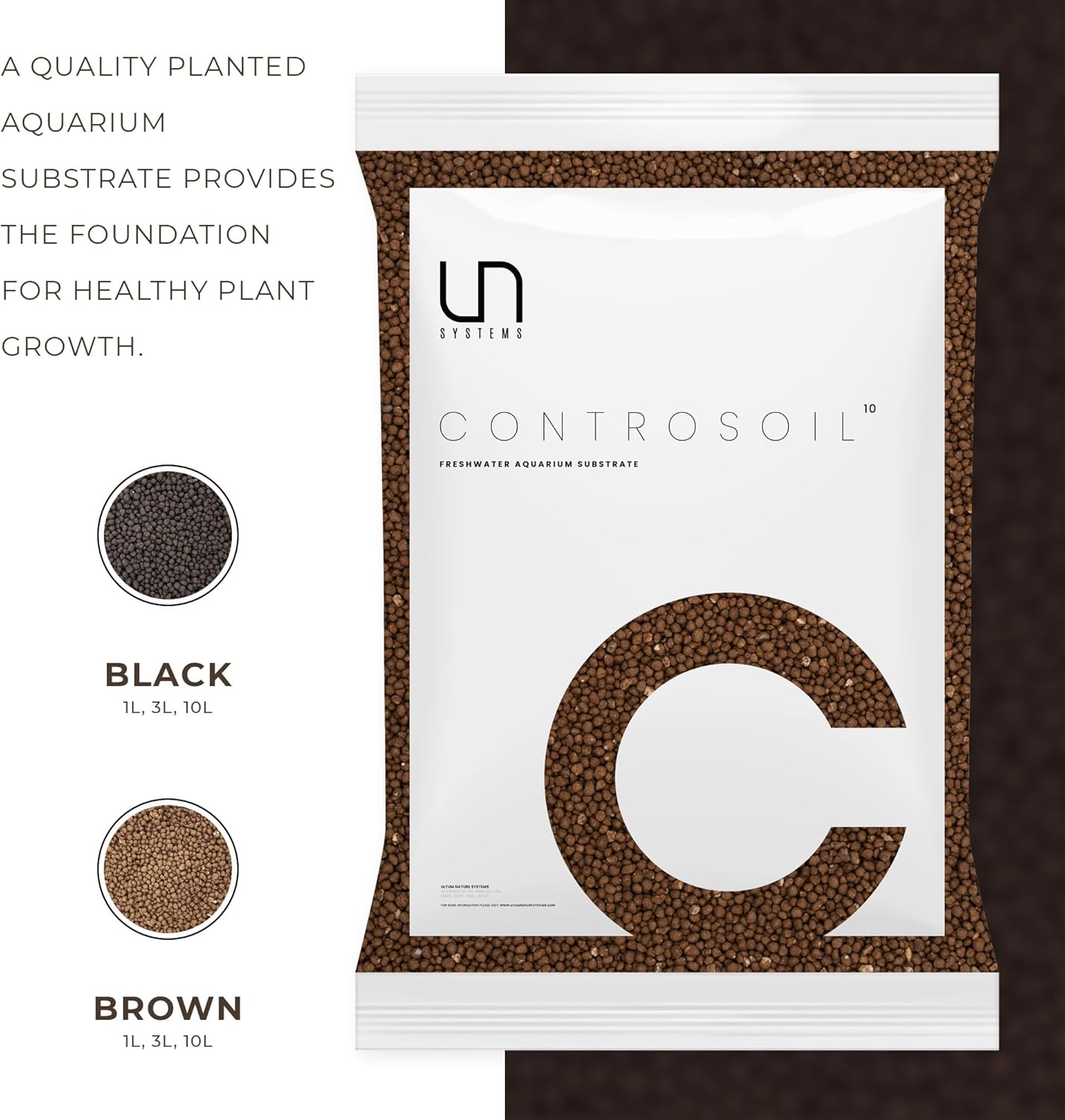 Ultum Nature Systems Controsoil - Freshwater Aqua Soil Substrate for Fish, Shrimp, Live Plant Propagation and Aquascaping - 6.8pH Low Ammonia, Volcanic Ash - Brown, Fine (10 Liter | 20LB)