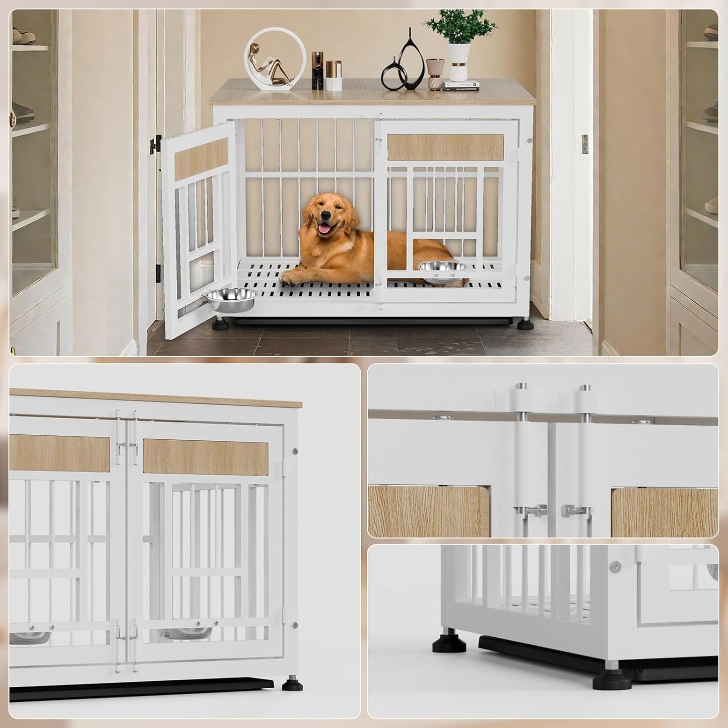 Heavy Duty Dog Crate Furniture for Large Dog, 48 Inch Decorative Pet House End Table, Extra Large Wooden Cage Kennel Furniture Indoor