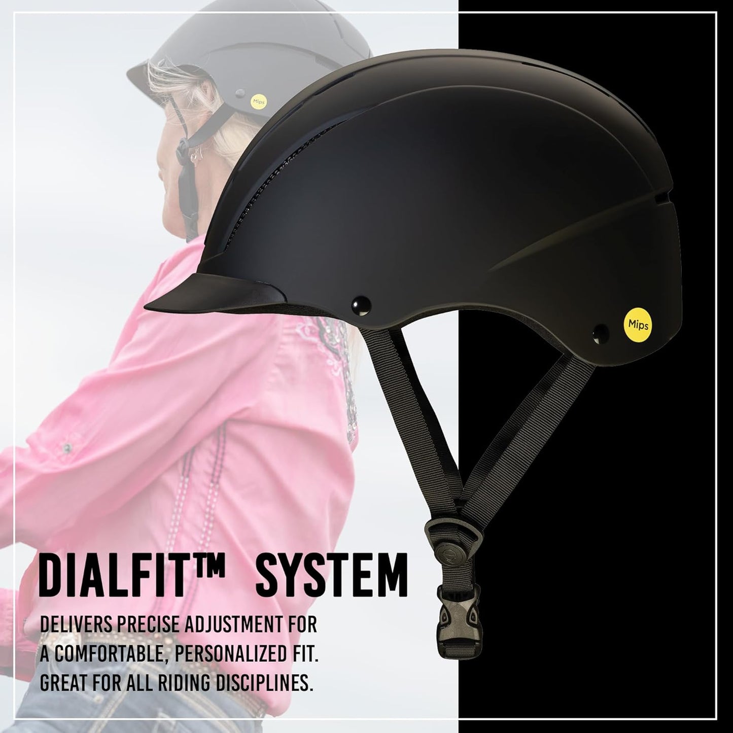 Troxel Spirit MIPS Technology Full Coverage Horse Riding Helmet, Horseback Riding Gear for Equestrians, Large (7-3/8-7-3/4), Black Duratec