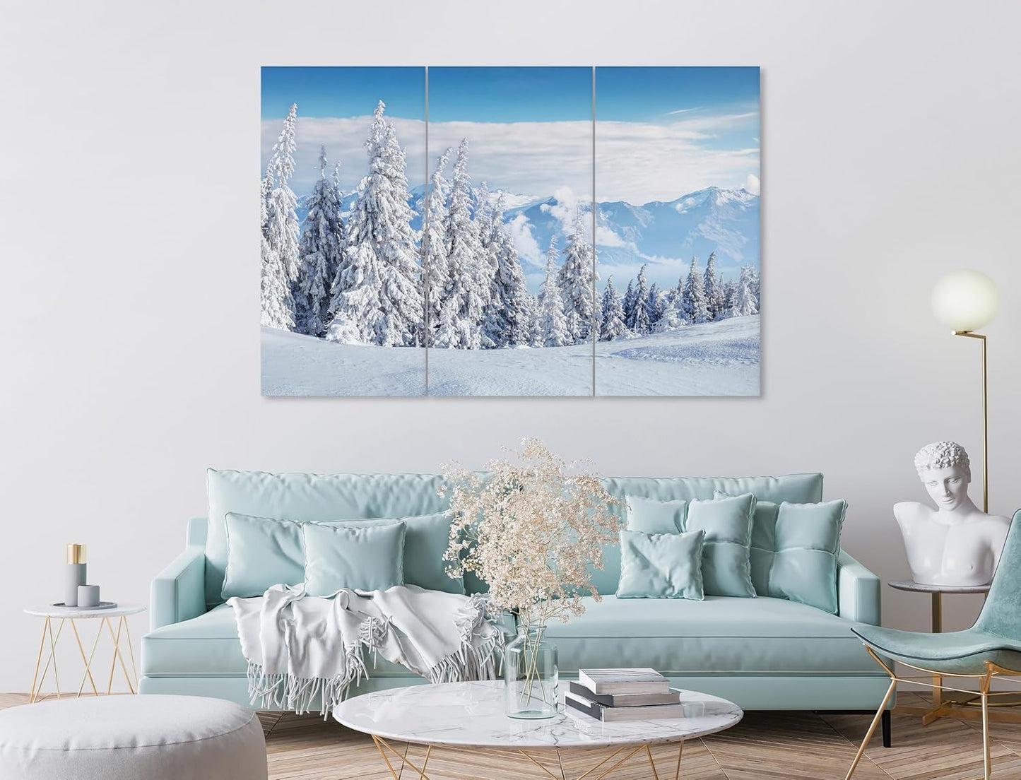 Nature Wall Art Prints - Ocean Forest Mountain Lake Canvas Landscapes - Small to Extra Large Living Room Bedroom Kitchen Bathroom Décor (Snow Covered Trees on Mountain, 39L" x 59W" - 3 Panels)