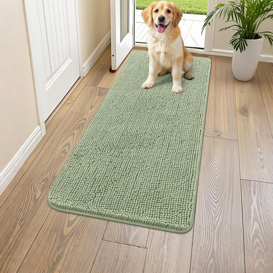 Smiry Dog Door Mat for Muddy Paws 47x24, Absorbs Moisture and Dirt Doormat, Non-Slip Washable Quick Dry Chenille Front Door Mat Indoor Entrance, Entryway Carpet for Inside Floor, Sage Green
