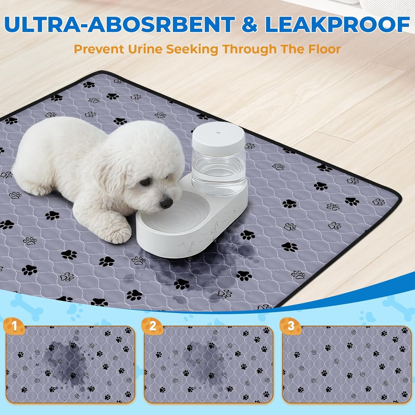 Fostanfly Non-Slip Washable Pee Pads for Dogs, 2 Pack Large 63"x63" Ultra-Absorbent and Leak-Proof Reusable Potty Training Pads for Dogs and Cats Puppy Pads