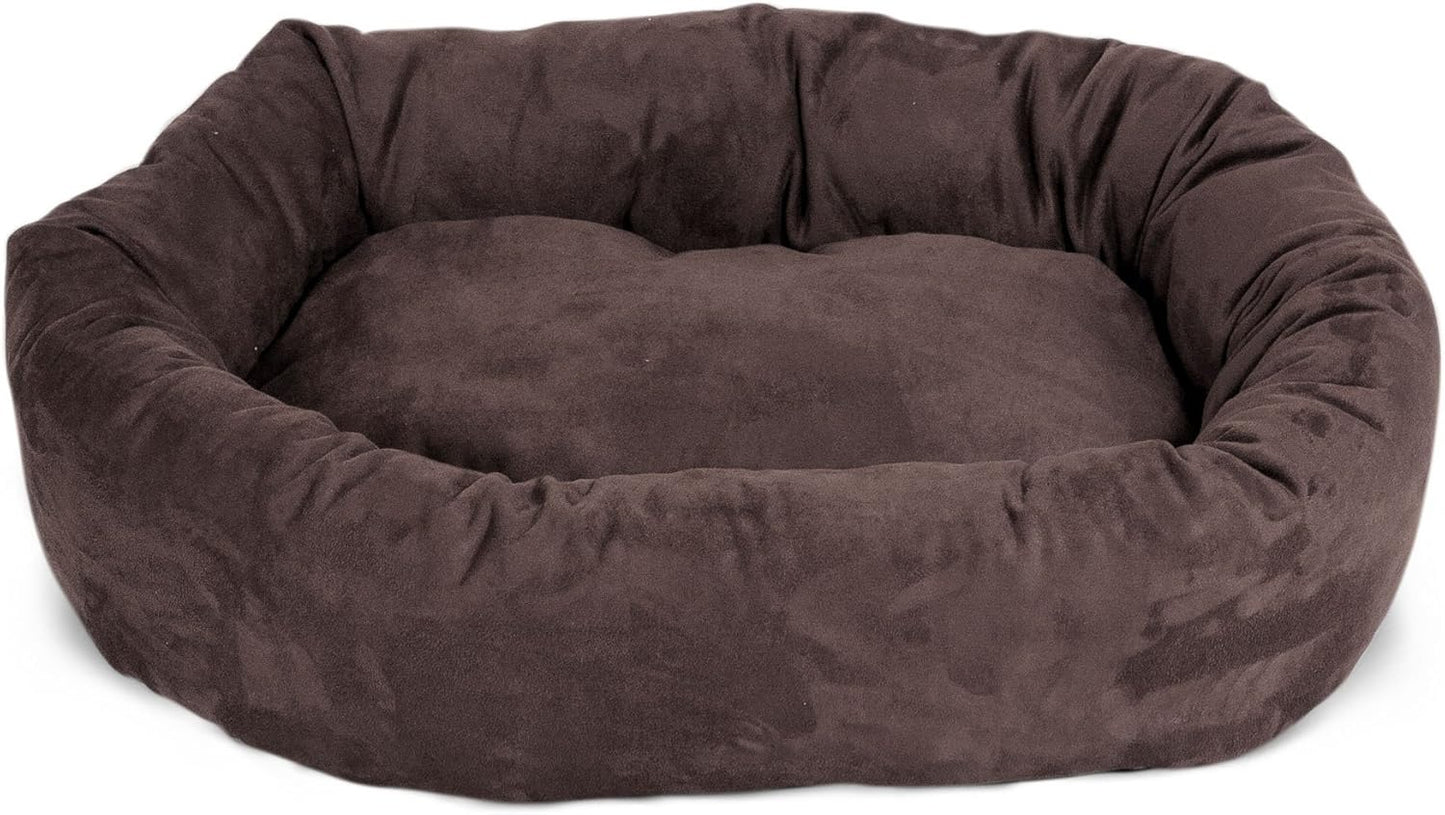 Majestic Pet 52 Inch Suede Calming Dog Bed Washable 52x35x11 (Inch) – Cozy Soft Round Donut Dog Bed with Spine Support for Dogs to Rest their Head - Round Pet Bed X- Large – Chocolate