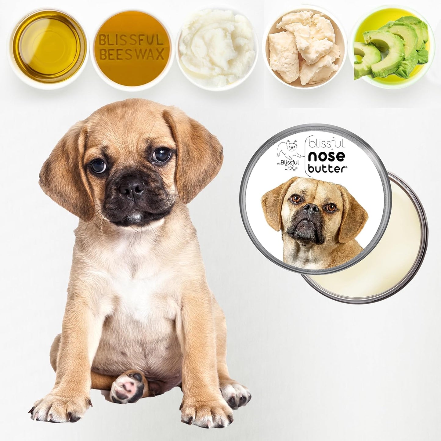 The Blissful Dog Puggle Nose Butter for Dry, Cracked Skin, Lick-Safe Dog Nose Balm with Moisturizing Shea Butter, Almond, Olive, and Essential Oils, Pet Supplies, Uncented, 1 oz.