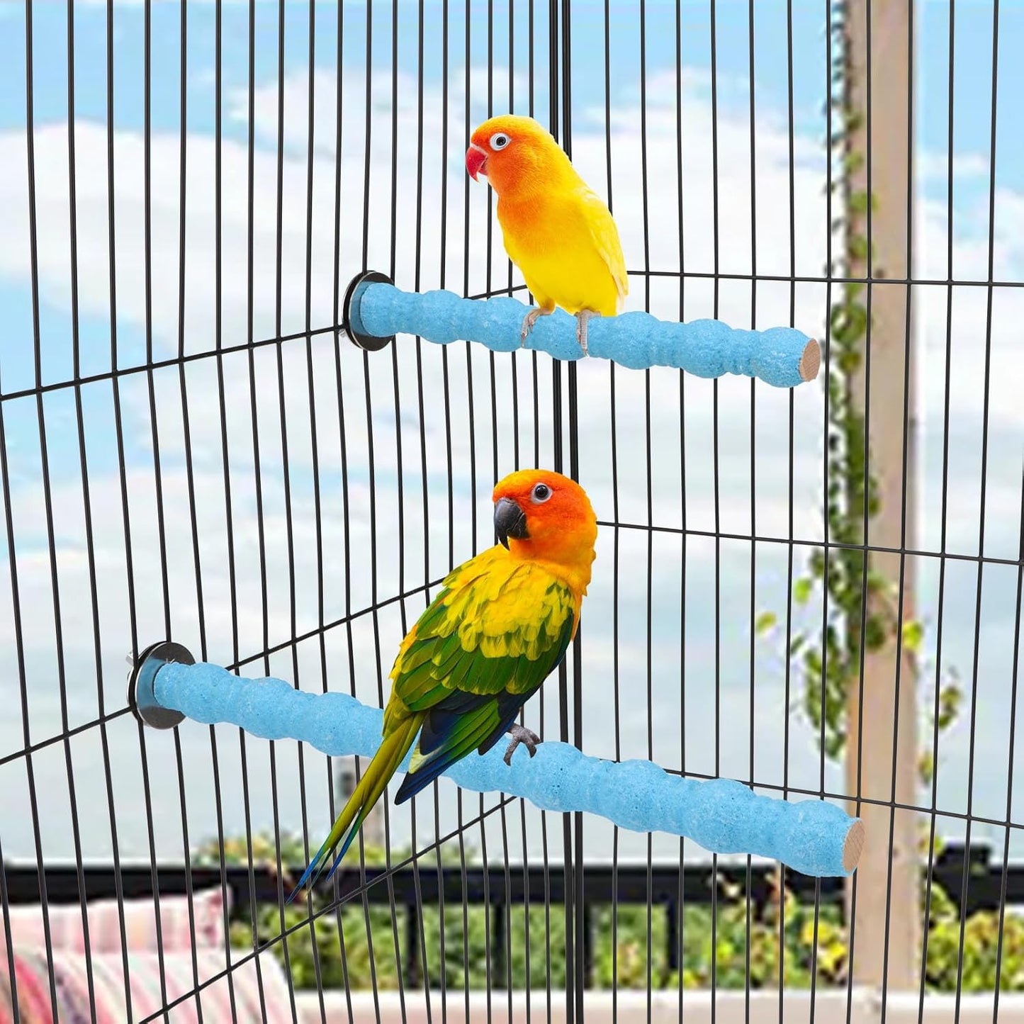 Hypeety 2PCS Bird Wood Perch Stand Paw Grinding Stick Toy Pet Bird Cage Stand Platform for Bird Parrot Budgies Parakeet Cockatiels Cage Accessories (7in/10in) (Blue)