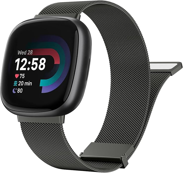 Meliya Metal Band for Fitbit Sense 2 / Sense Bands, Fitbit Versa 4 / Versa 3 Bands Women Men, Stainless Steel Mesh Magnetic Replacement Bracelet Strap for Fitbit Sense 2 / Versa 4 Smartwatch