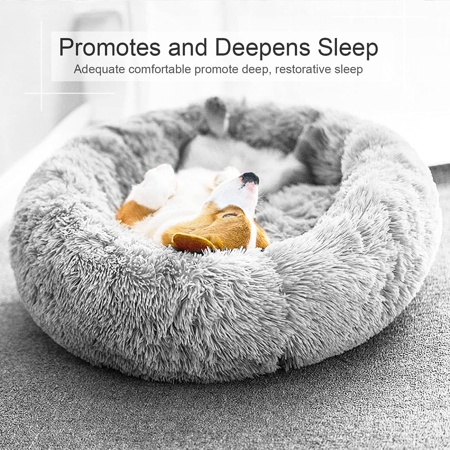 Dog Bed, Cat Calming Bed, Faux Fur Pillow Pet Donut Cuddler Round Plush Bed for Large Medium Small Dogs and Cats