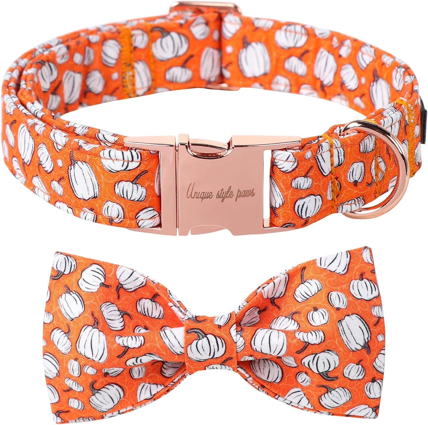Unique Style Paws Halloween Day Dog Collar with Bow Line Pumpkin Cotton Dog Collars for Small Medium Large Dogs