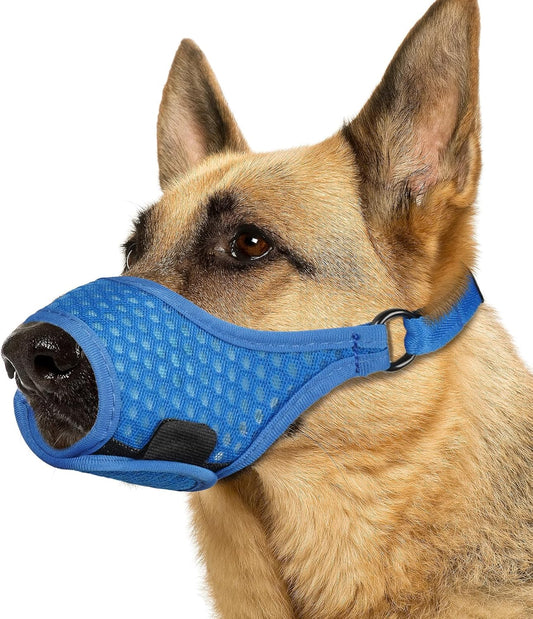 LUCKYPAW Soft Muzzle for Medium Large Sized Dogs Beagle Labrador German Shepherds, Dog Muzzle to Prevent Biting Chewing, Adjustable Breathable Mouth Guard for Grooming Walking Training(Blue, M)