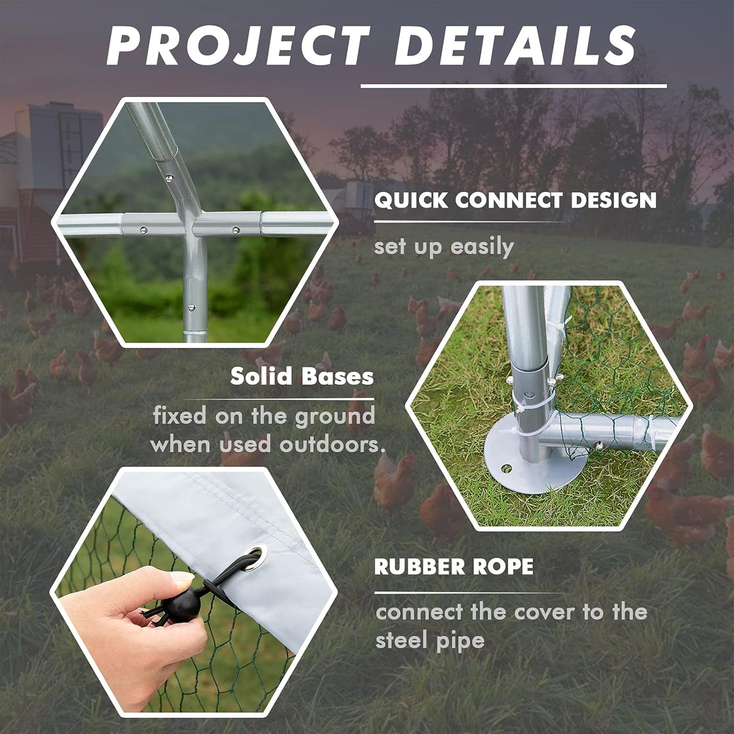 LEMBERI Metal Chicken Runs for Yard, Spire-roof Large Walk in Chicken coop cage for Outside,Galvanized Rabbits Duck Run and coops,Chicken Pen with Waterproof Cover for Outdoor,Backyard and Farm