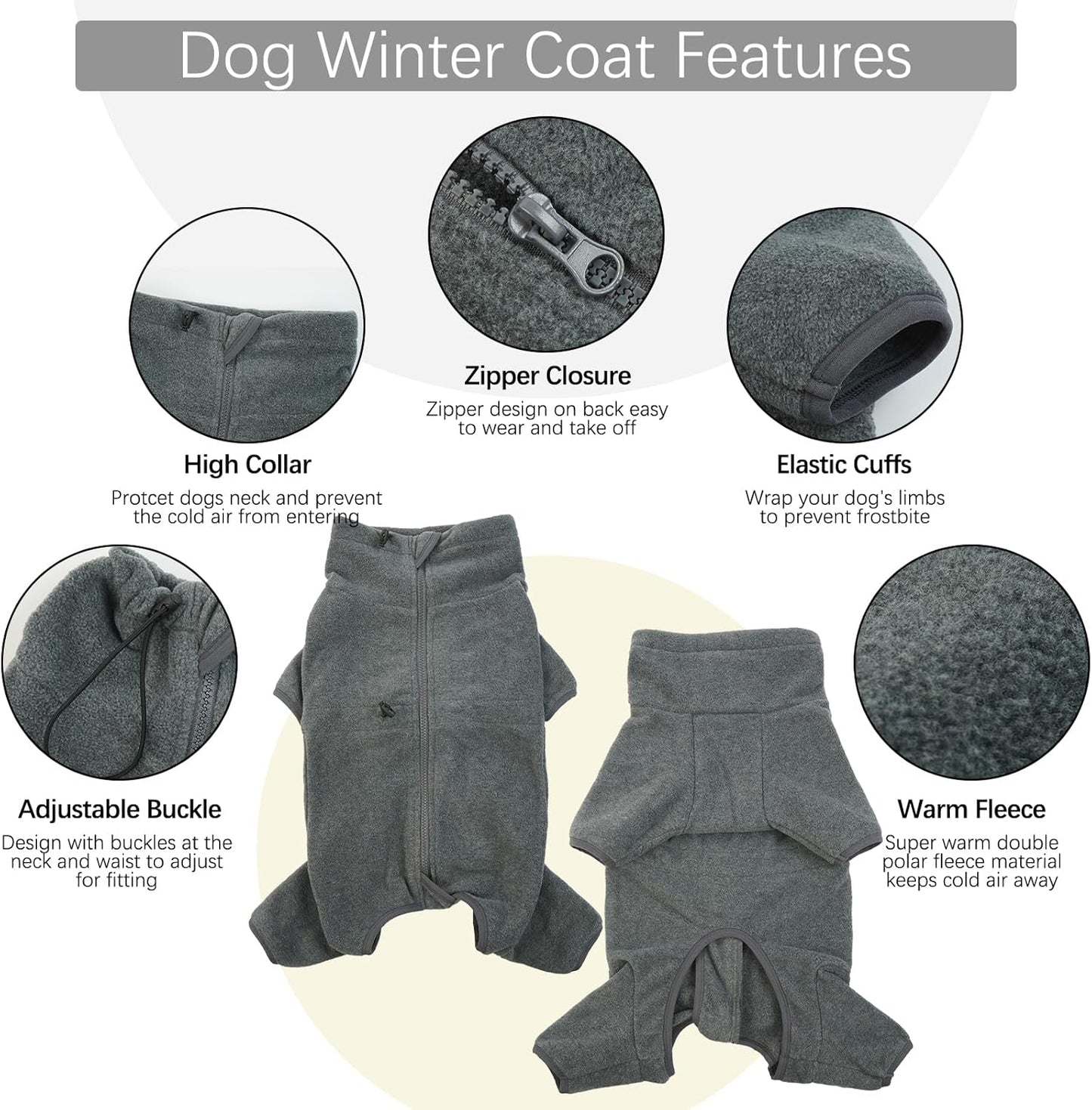 ROZKITCH Dog Jumpsuit for Large Dogs, Pet Windproof Warm Cold Weather Jacket Vest Cozy Jumpsuit Apparel Outfit Clothes for Small Medium Large Dog Walking Hiking Sleep Grey L