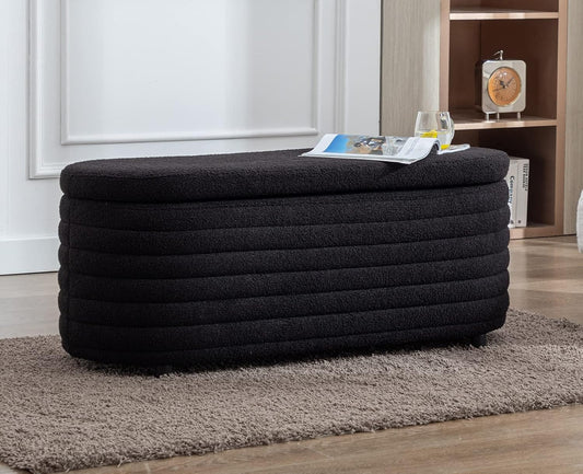 Kmax Storage Bench Faux Fur Entryway Bench Upholstered Ottoman Bench for Bedroom Living Room Hallway, Black