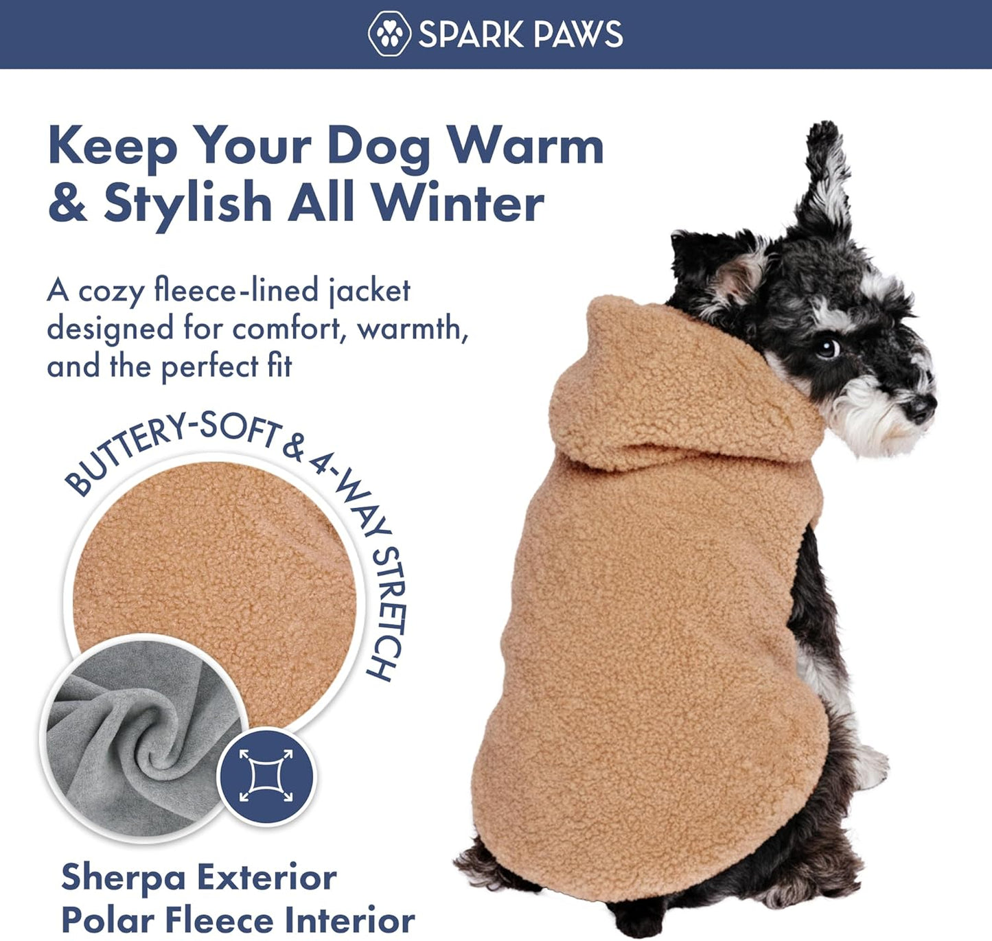 Spark Paws Teddy Dog Sweater, Sherpa Jacket Vest with Warm Fleece Lining, Winter Coat Suitable for Small Medium Large XL XXL Breeds - Brown - 3XL