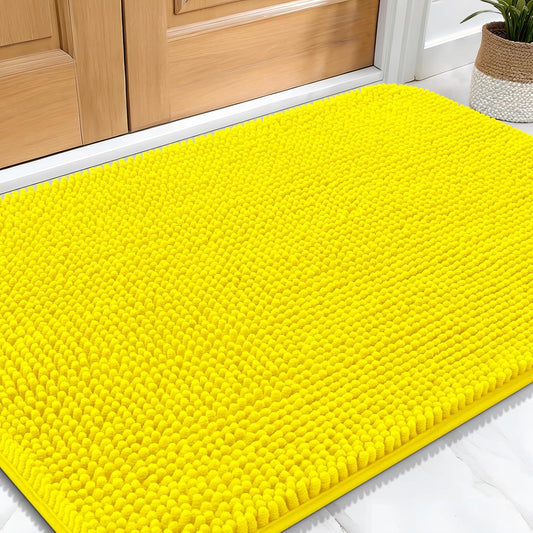 OLANLY Dog Door Mat for Muddy Paws 30x20, Absorbs Moisture and Dirt, Absorbent Non-Slip Washable Doormat, Quick Dry Chenille Mud Mat, Entry Indoor Entryway Carpet for Inside Floor, Lemon Yellow