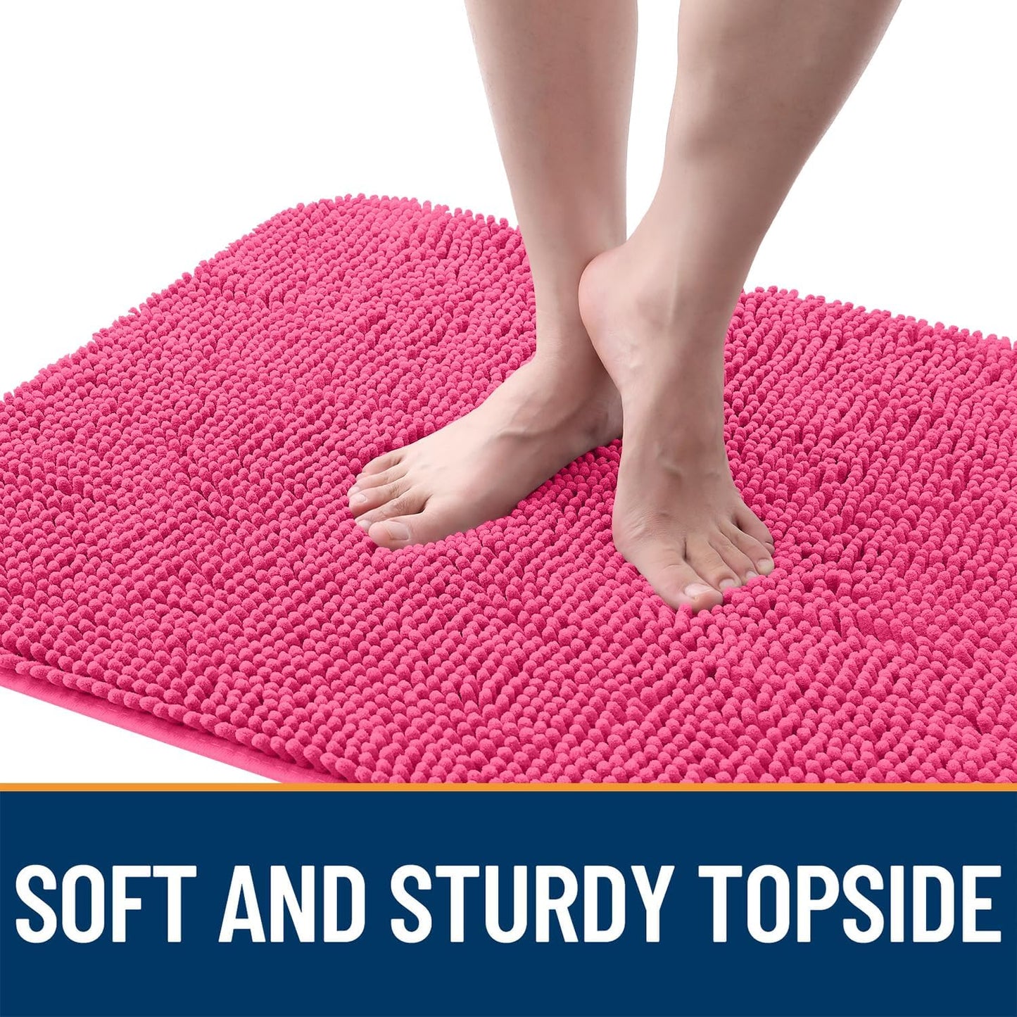 OLANLY Dog Door Mat for Muddy Paws 24x16, Absorbs Moisture and Dirt, Absorbent Non-Slip Washable Doormat, Quick Dry Chenille Mud Mat for Dogs, Entry Indoor Entryway Carpet for Inside Floor, Hot Pink