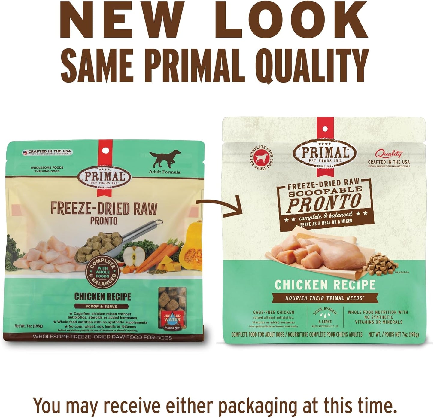 Primal Freeze Dried Dog Food, Pronto Mini Nuggets, Chicken; Scoop & Serve, Complete & Balanced Meal;Also Use As Topper or Treat; Premium, Healthy, Grain Free, High Protein Raw Dog Food (25 oz, 2-Pack)