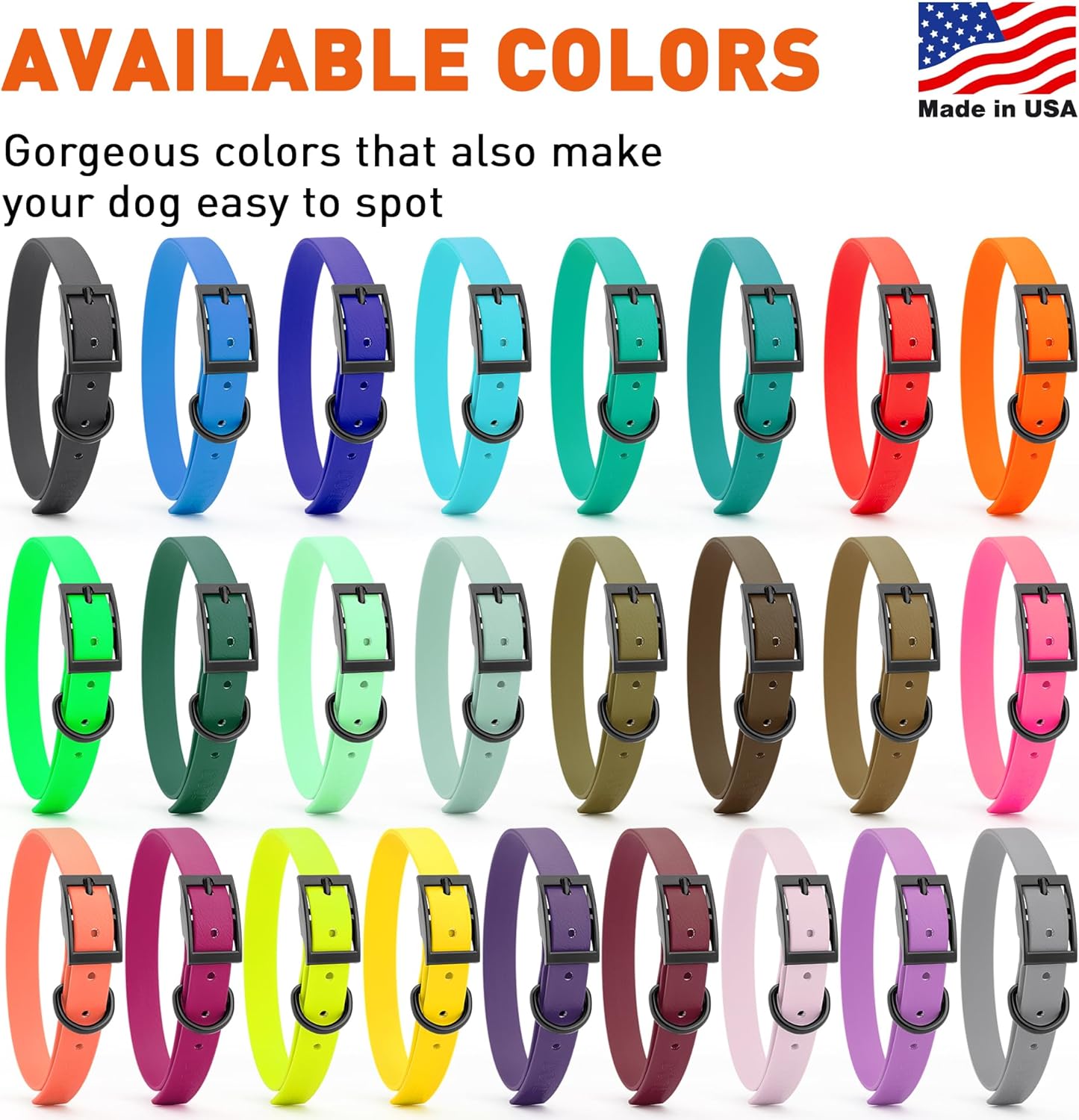 Dogline Biothane Waterproof Dog Collar Strong Coated Nylon Webbing with Black Hardware Odor- Proof for Easy Care Easy to Clean High Performance Fits Small Medium or Large Dogs, Black