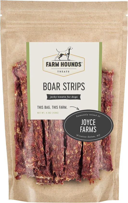Farm Hounds - Boars Strips - Premium Natural Boar Jerky for Dogs - 100% Humanely Raised Boar- Break-to-Size - Great for Training & Treats - No Added Fillers - Made in USA - 1 Pack