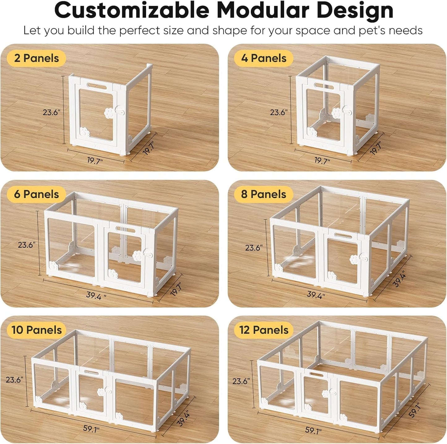 Acrylic Clear Dog Play Pen Indoors, Puppy Playpen with Door for Small Dogs Puppies, Transparent Plastic Pet Playpen Cage Fence Crate Kennel for Cat Kitten Rabbit Bunny Ferret etc (White-8 Panels)