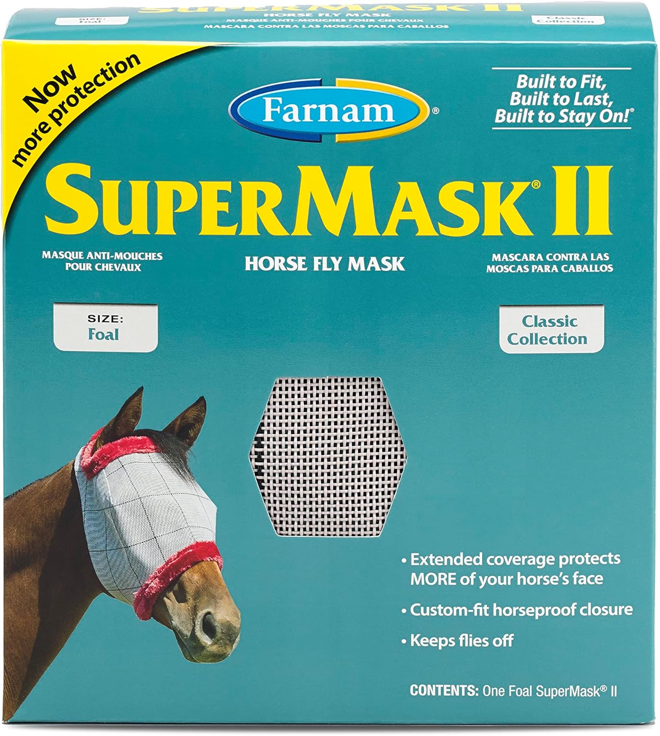 Farnam SuperMask II Fly Mask Without Ears for Foals, Full Face Coverage and Eye Protection from Insect Pests, Structured Classic Styling Mesh with Plush Trim, Foal Size