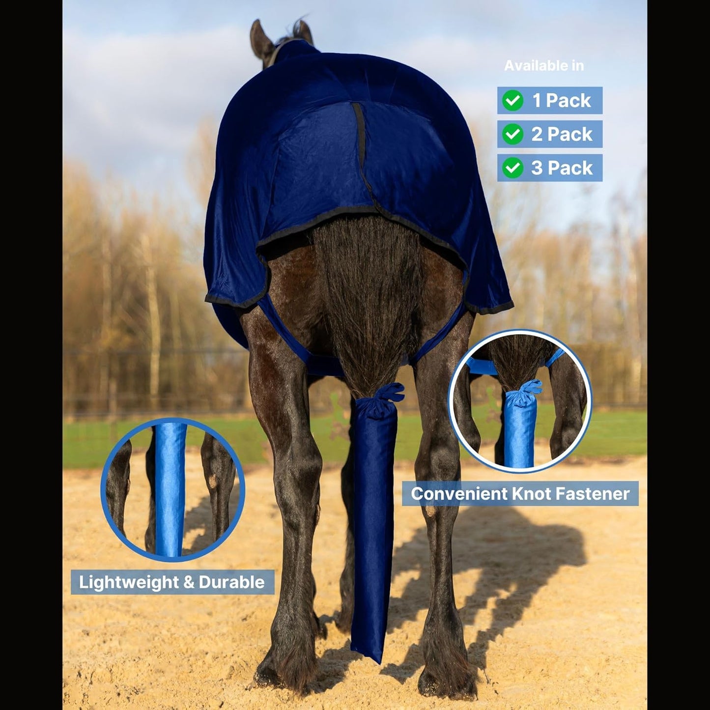 RESISTANCE Spandex Horse Tail Bag Only for Horses - 23"x10" Ties, Nylon Material - to Keep The Horse Tail Clean and Protected - Navy (Pack of 2)