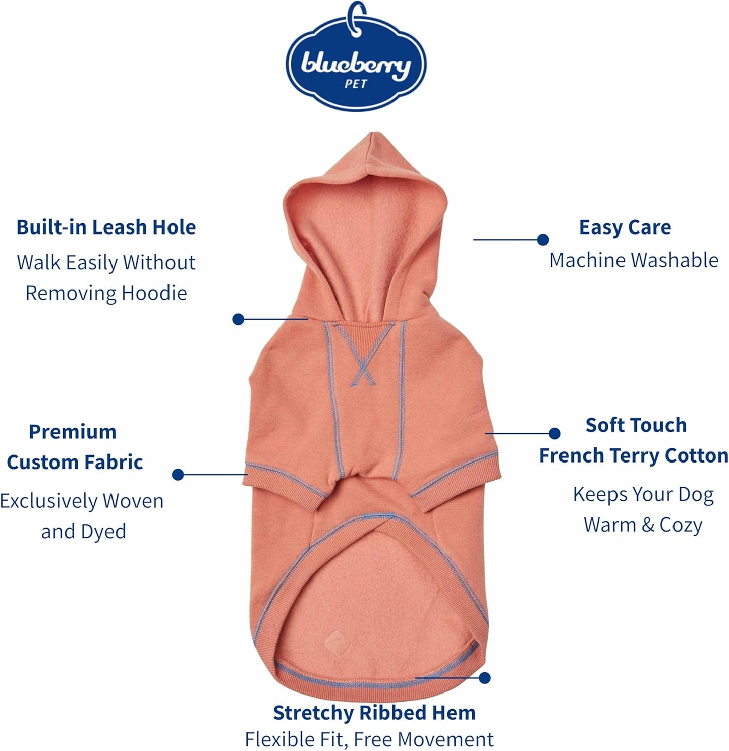 Blueberry Pet Essentials Dog Hoodie – 26 inch, Cotton‑Blend Sweatshirt with Hood, Coral, Machine‑Washable Small‑Dog Jersey