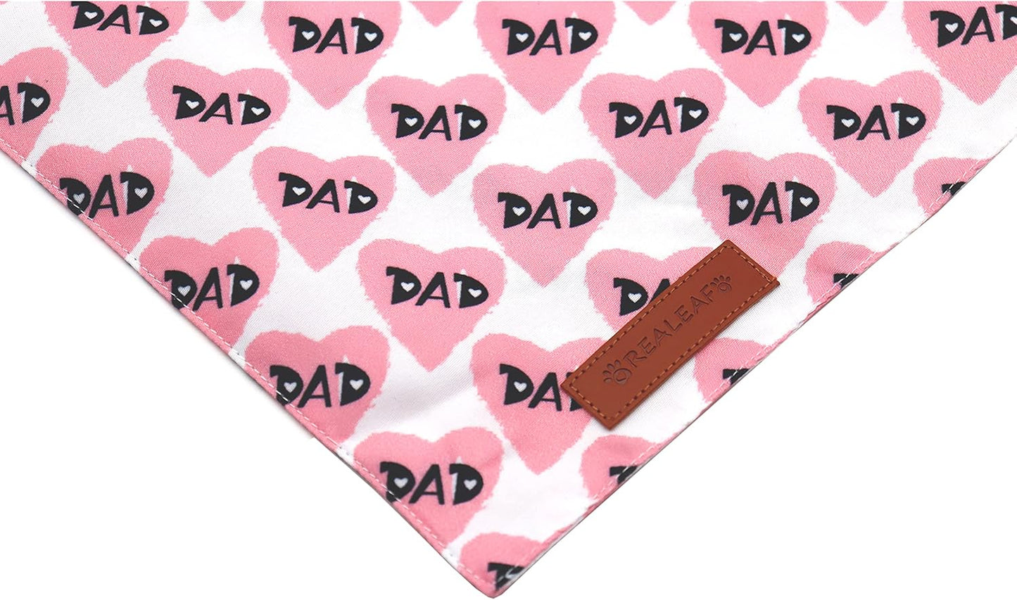 Realeaf Fathers Day Dog Bandanas 2 Pack, Reversible I Love My Dad Pet Scarf for Boy and Girl, Premium Durable Fabric, Bandana for Small Medium Large and Extra Large Dogs (X-Large)