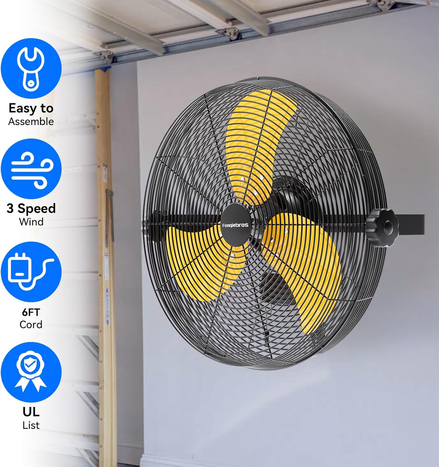 2PCS 4580 CFM 18 inch High Velocity Wall Mounted Fan, 3-Speed Metal Fan with Sealed Motor, 360 Degree Tliting Heavy Duty Wall Fan for Patio, Barn, Garage, and Gazebo - UL listed