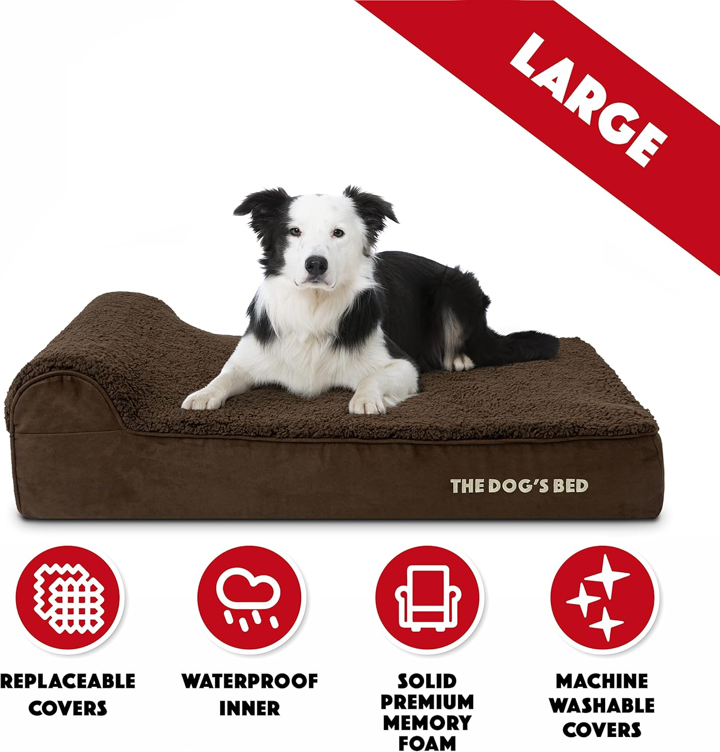 The Dog’s Bed Orthopedic Headrest Dog Bed Large Brown Plush 40x25, Memory Foam, Pain Relief forArthritis, Hip & Elbow Dysplasia, Post Surgery, Lameness, Veterinary Approved, Waterproof Washable Cover