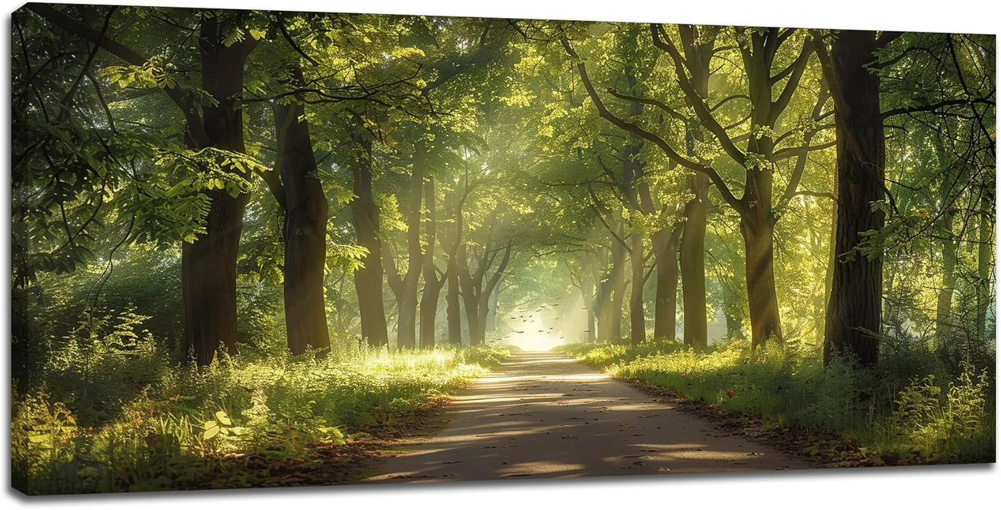 Large Forest Tree Wall Art Canvas Living Room Nature Green Pictures Framed Prints Oversize Wall Decor Landscape Painting for Bedroom Dining Office Home 60"x30"