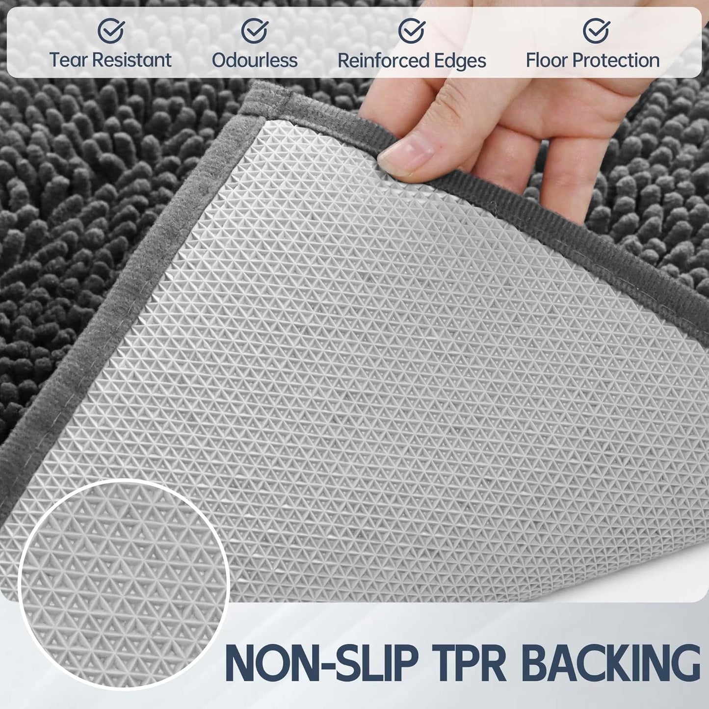 Dog Door Mat for Muddy Paws, 48" x 36" Chenille Absorbent Front Door Mat Inside, Large Runner Mud Mat for Dogs, Trap Dirt Washable Non Slip Outdoor Indoor Entrance Doormats, Grey