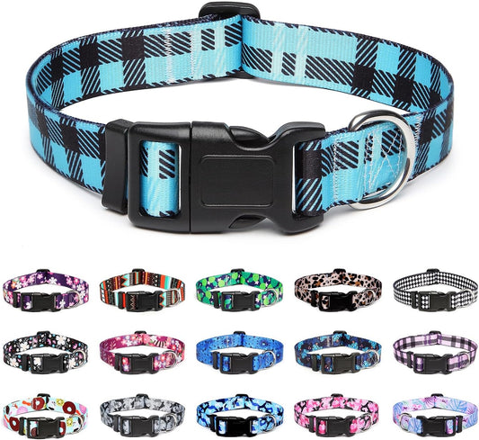 Mercano Adjustable Dog Collar - Special Design Patterns, Soft Nylon Comfortable Durable Pet Collar for Small Medium Large Dogs (S, Blue Plaid)