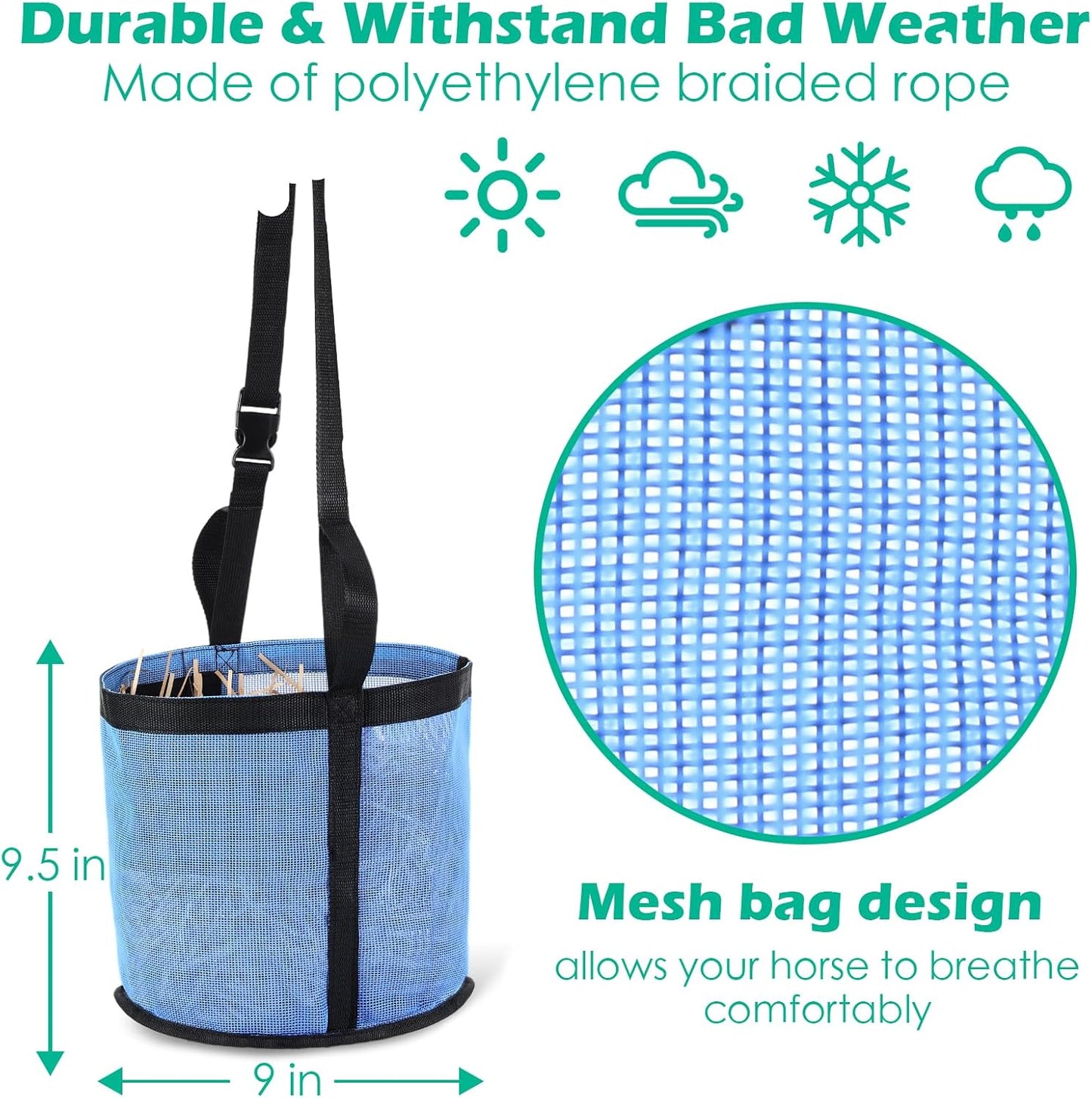 2 Pcs Horses Feed Horse Bag for Grain Hay Bags Heavy Duty Mesh Horse Feeder with Adjustable Strap Comfort Neck Pad Nose Pad and Waterproof Bottom Muzzle(Blue)