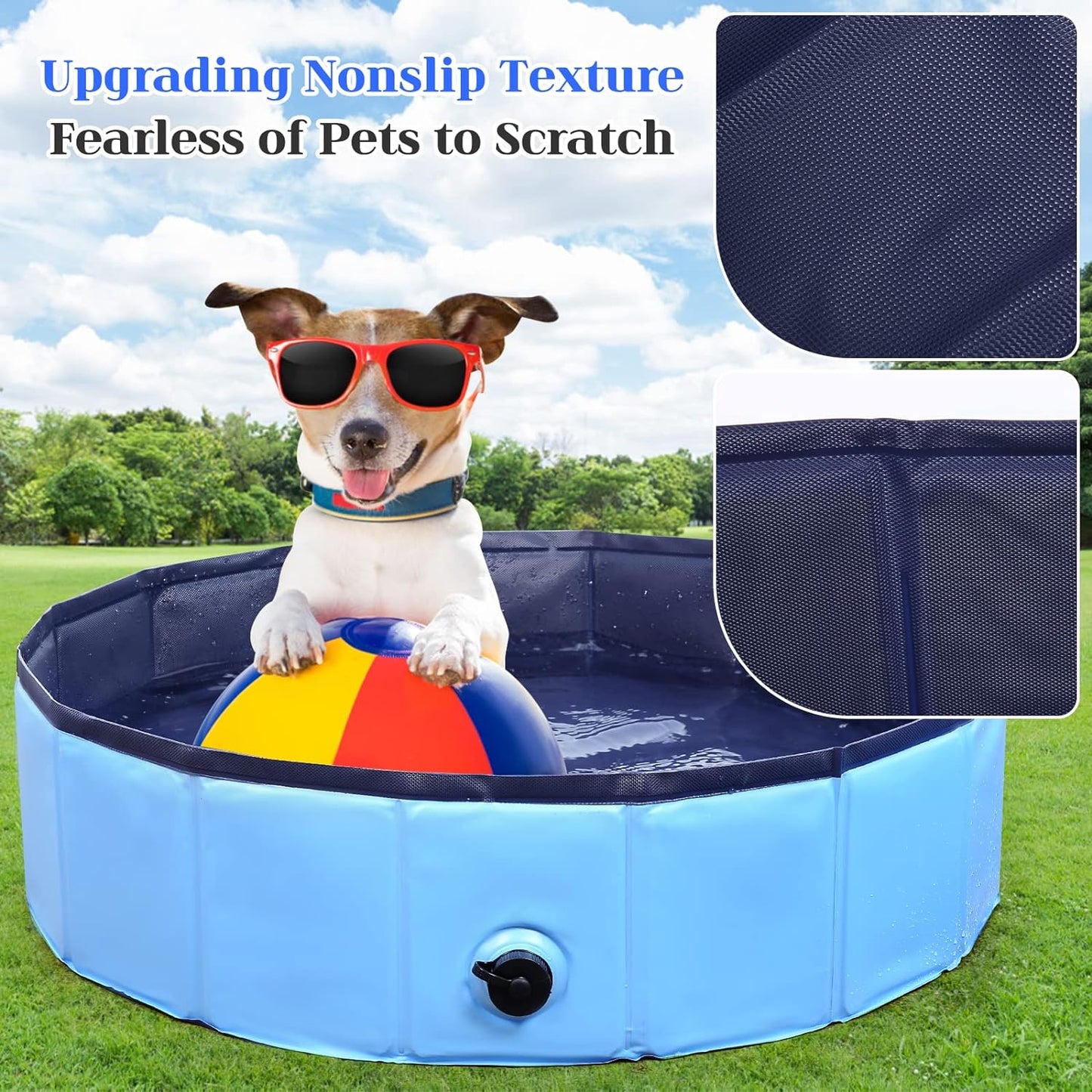 Foldable Dog Bath Swimming Pool Plastic Kiddie Pool Professional Tub Collapsible Grooming Bathtub for Pets Kids Baby and Toddler, 55 x 12 Inches Blue