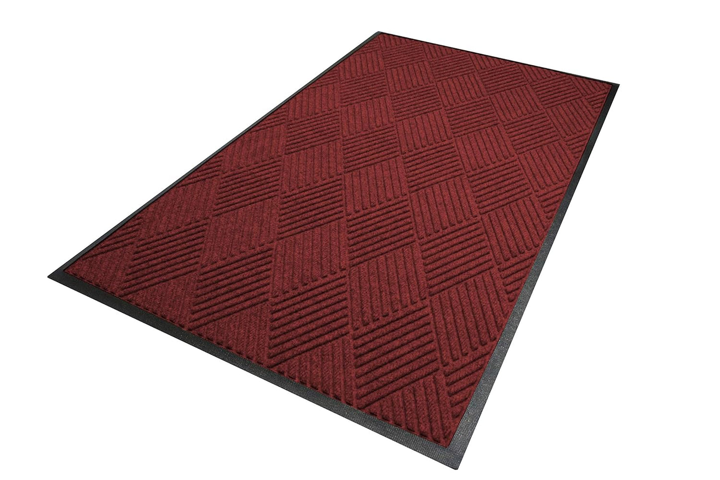 M+A Matting WaterHog Diamond | Commercial-Grade Entrance Mat with Rubber Border – Indoor/Outdoor, Quick Drying, Stain Resistant Door Mat (Red/Black, 4' x 8')