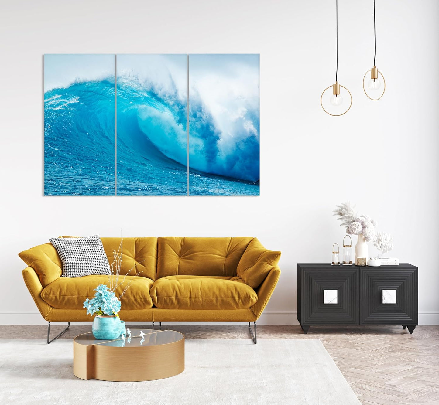 Nature Wall Art Prints - Ocean Forest Mountain Lake Canvas Landscapes - Small to Extra Large Living Room Bedroom Kitchen Bathroom Décor (Blue Ocean Wave, 47L" x 71W" - 3 panels)