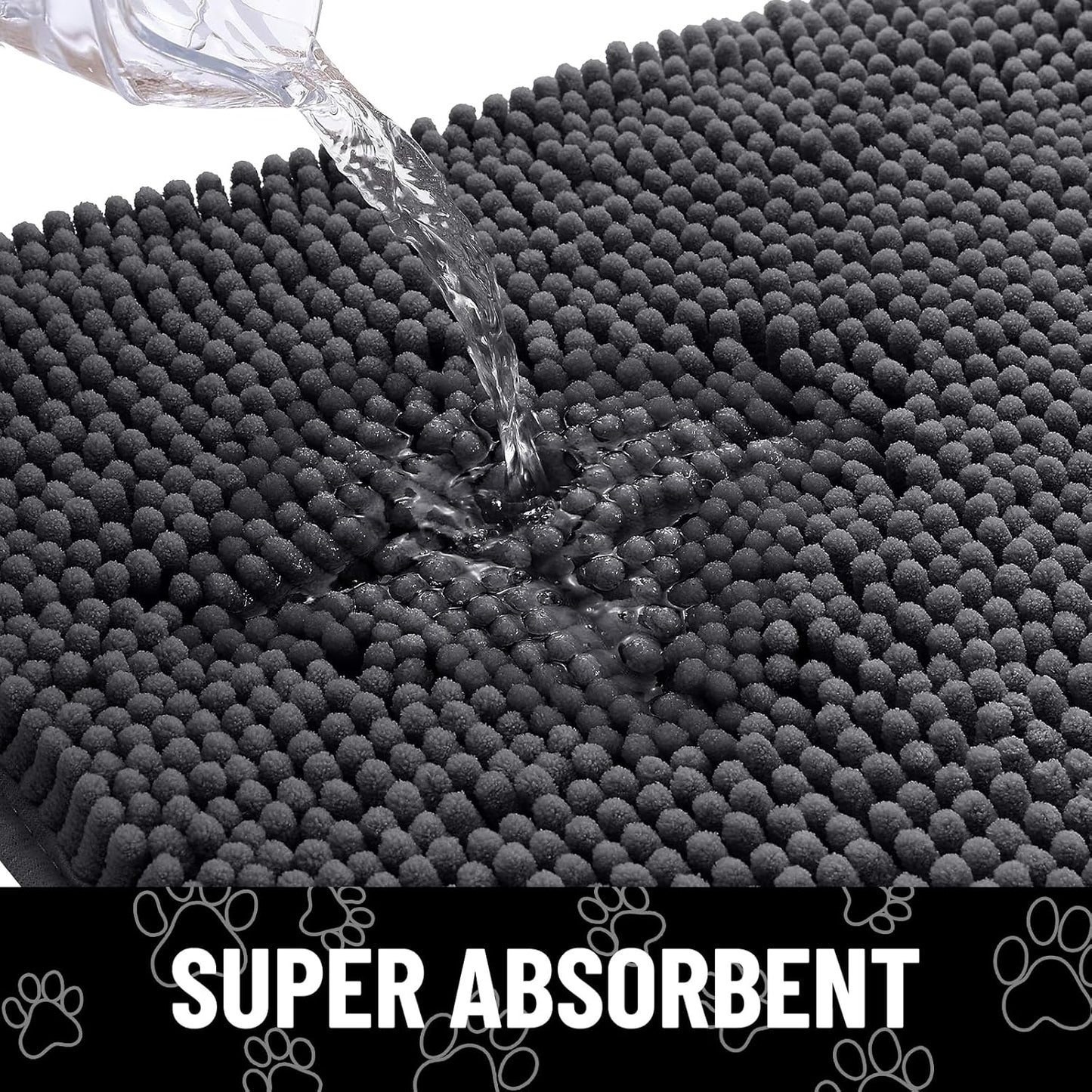 Smiry Dog Door Mat for Muddy Paws, Absorbent Dirt Trapper Non Slip Quick Dry Washable Chenille Mat for Mud Dogs, Entry Rug for Indoor and Outdoor (40x32 Inches, Dark Grey and White)