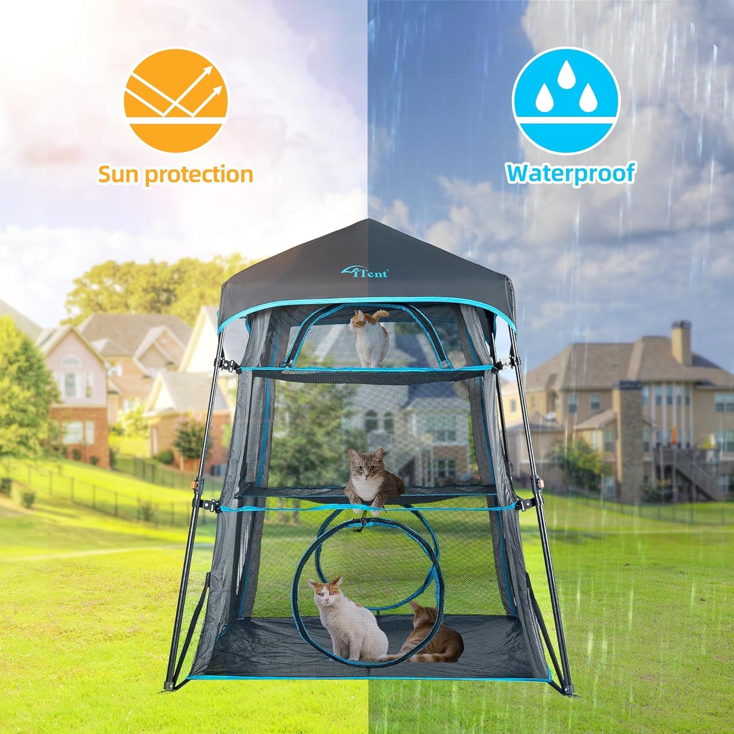 X-Large Catio Outdoor Cat Enclosure,3-Tier Spacious Outdoor Cat Tent for Indoors and Outdoors,Portable and Foldable Kitty Enclosure,Two Doors Design can Assemble More Shapes (Patented)