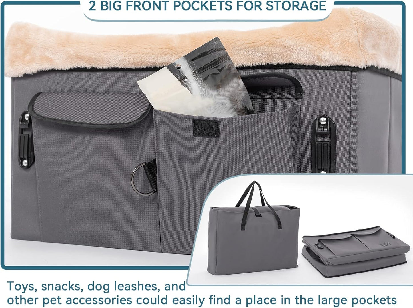 Petsfit Dog Car Seat for Medium Dogs or 2 Small Dogs, Upgraded Dog Booster Car Seat for Front and Back Seats with 2 Safety Leashes (Medium, Deep Grey)