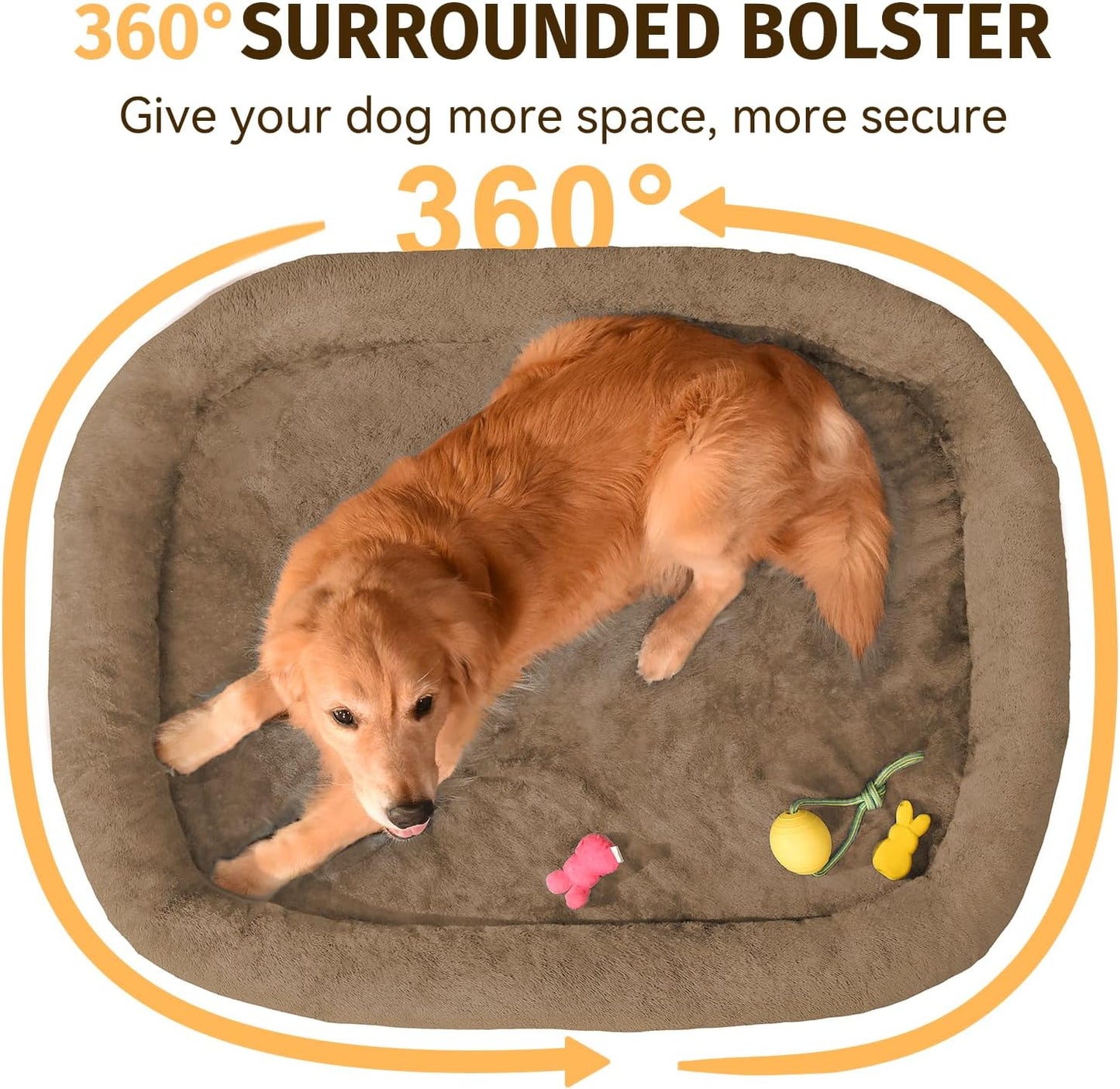 Orthopedic Waterproof Large Dog Bed: Memory Foam Washable Dog Bed with Bolsters - XL Removable Orthopedic Pet Cover for Medium Large Sized Pet - Non-Slip Bottom - Coffee